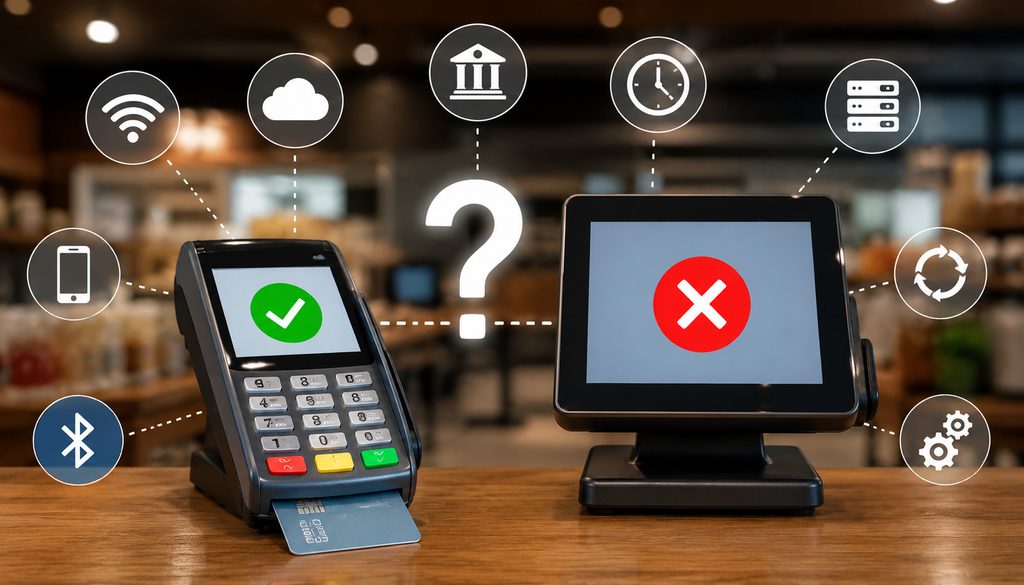 Payment terminal and POS showing different transaction statuses